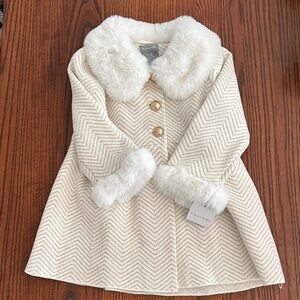 Tahari Cream Kids Pea Coat with Faux Fur